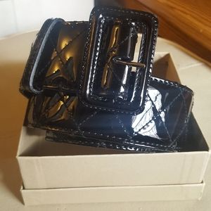 Burberry Black Quilted Patent Leather Belt